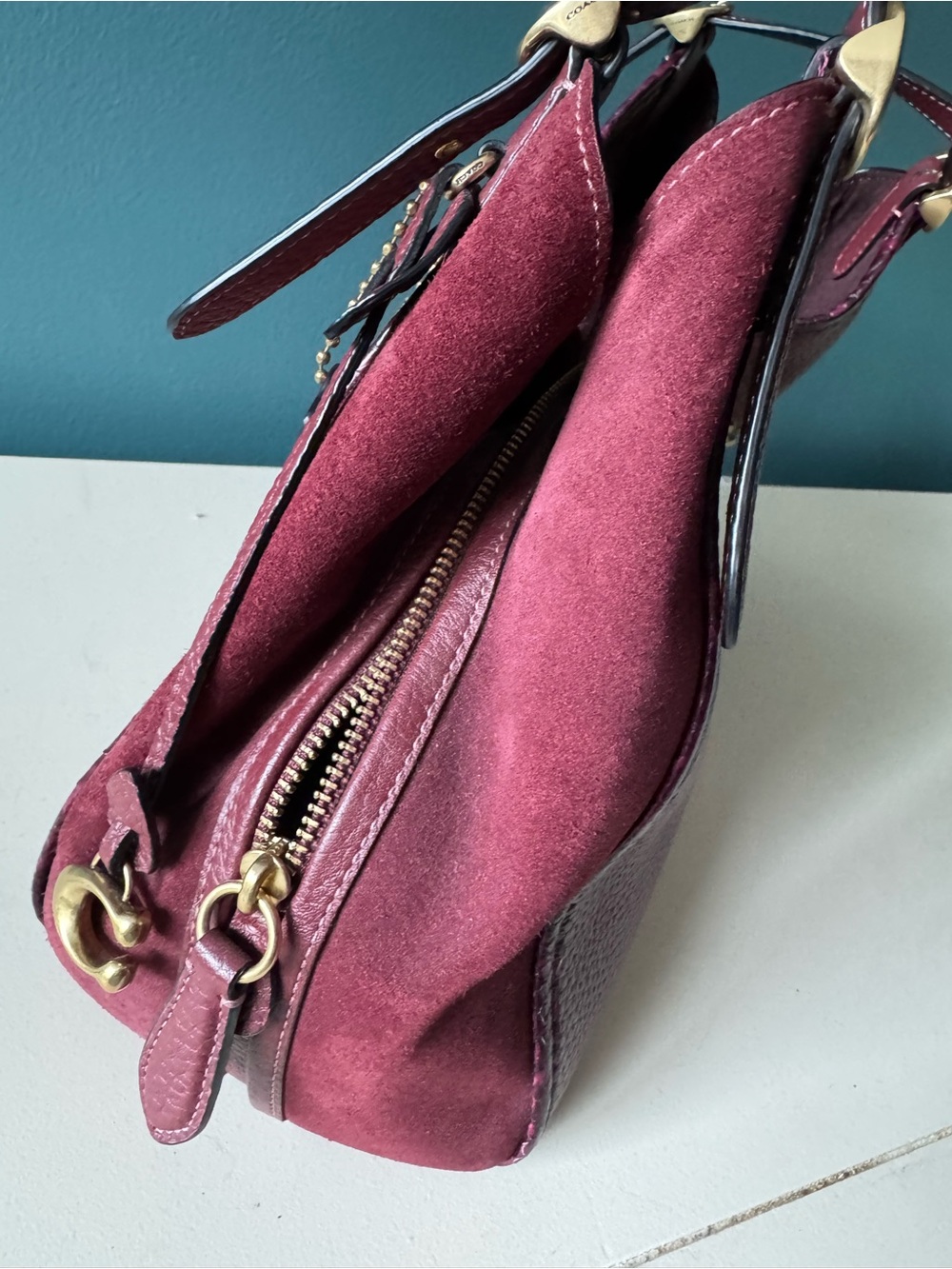 Coach Lori Merlot with snakeskin trim - Picture 8 of 12
